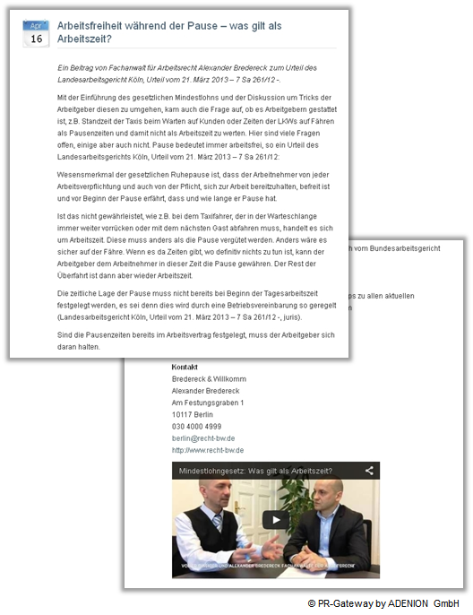 Pressemitteilung Rechtsanwälte Bredereck Willkom Arbeitsrecht im Interview mit Video